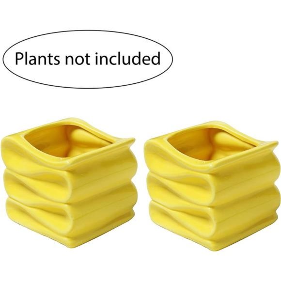 4 Inch Yellow Ceramic Indoor Plant Pot with Drainage Hole,Mini Modern Decorative - Picture 2 of 7
